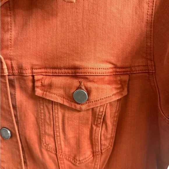 LIVERPOOL CLASSIC BUTTON DOWN JEAN JACKET WITH POCKETS ORANGE RUST SIZE: M - Picture 9 of 16